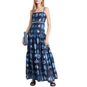 Agua by Agua Bendita Lima Algae Floral-print Blue Linen Maxi Dress